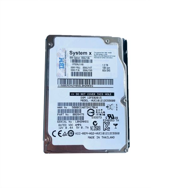 00AJ147 IBM 1.2TB 10000RPM 2.5-inch SAS 6GB/s G3 Hot Swapable Hard Drive with Tray