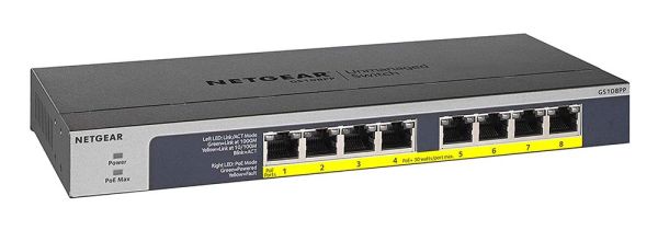 GS108PP Netgear Prosafe GS108PP 8 x Ports PoE+ 10/100/1000Base-T Unmanaged Rack-mountable Gigabit Ethernet Smart Network Switch
